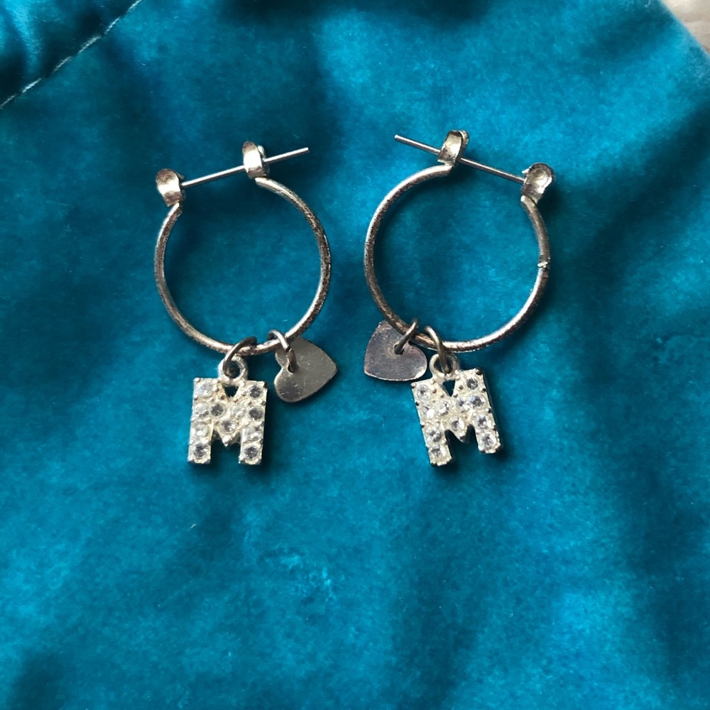 Cute silver M hoop earrings